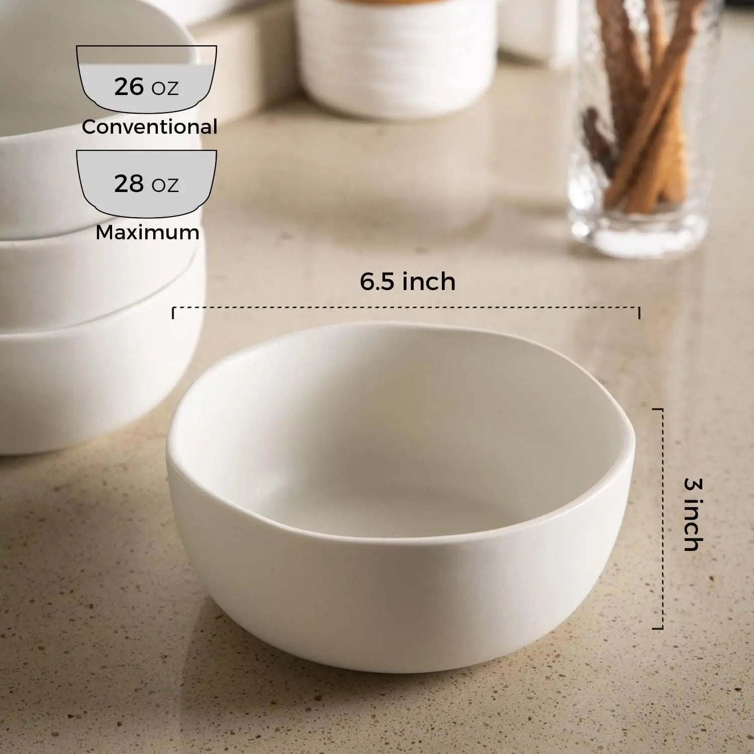 Soup Bowls, Set of 6, White Ceramic