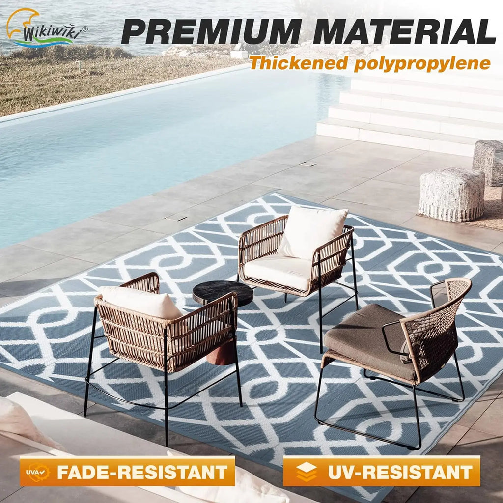 5x8ft Waterproof Reversible Outdoor Rug, Ideal for Patio Deck Pool Camping Beach Picnic in Grey