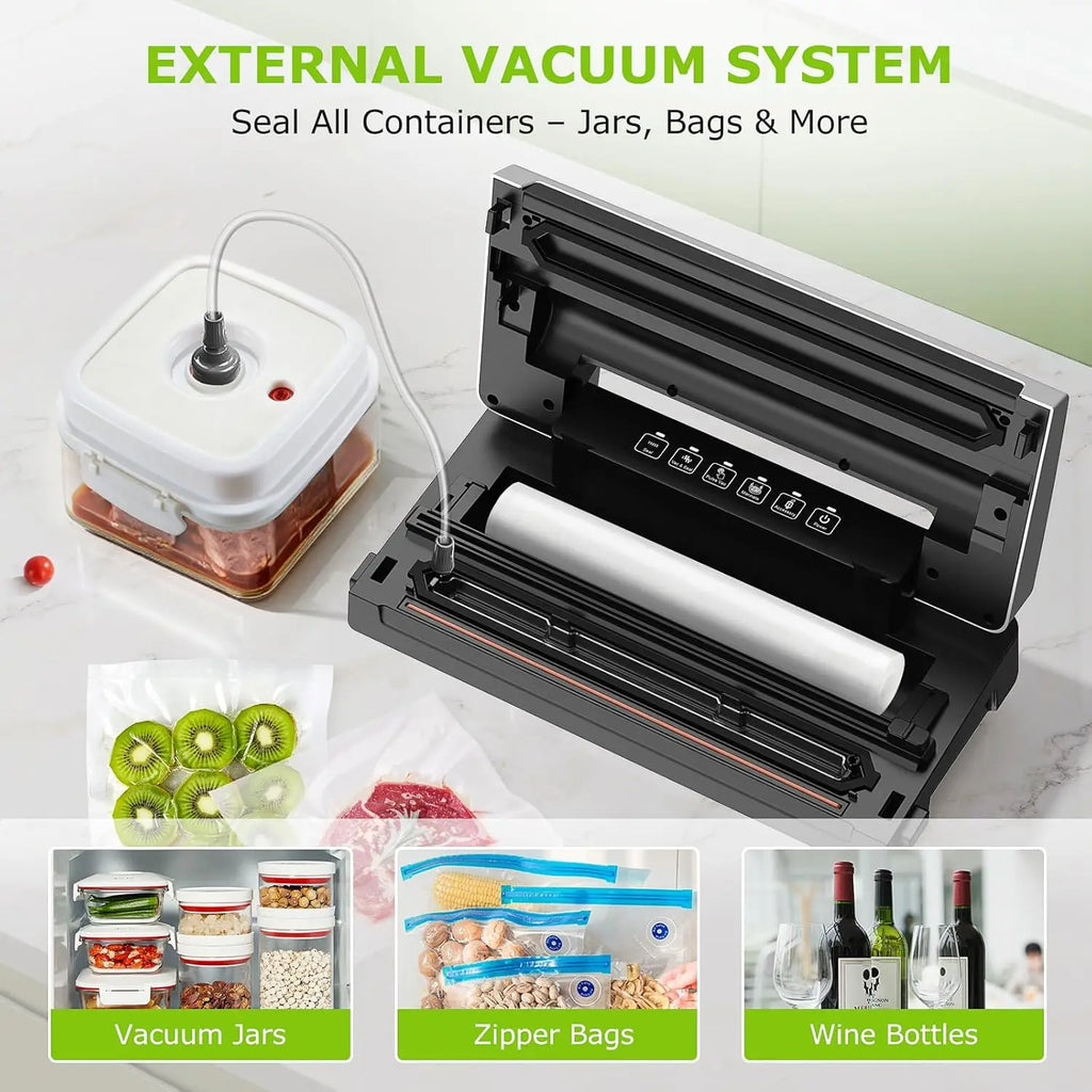 Vacuum Sealer Machine, Built-in Cutter | Bag Storage, Multifunctional Food Sealer for Sous Vide & Meal Prep, 1 Roll Bag & 10