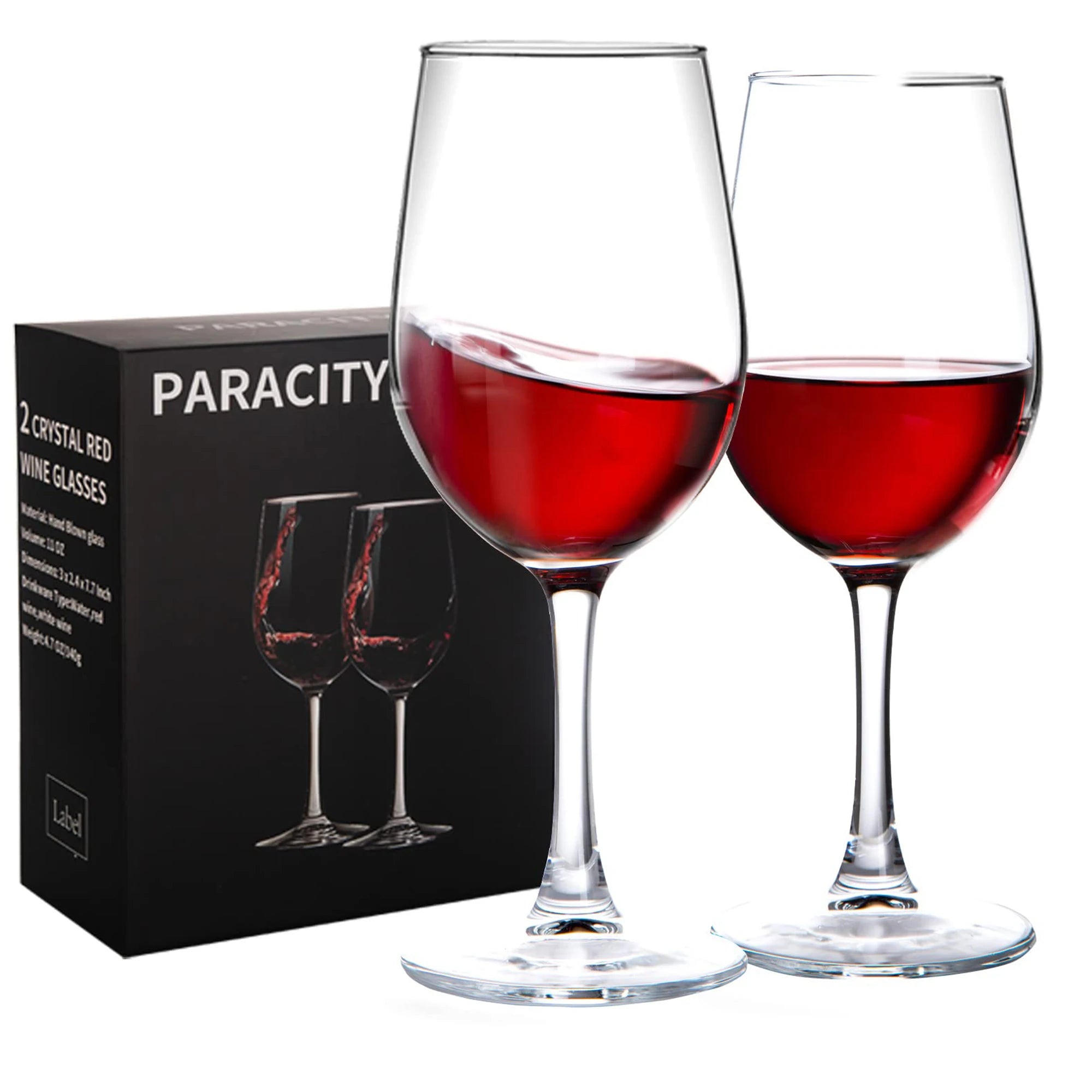 Glasses, 10 oz Set of 2 Crystal Clear, Stemmed, Red Wine Lead-free