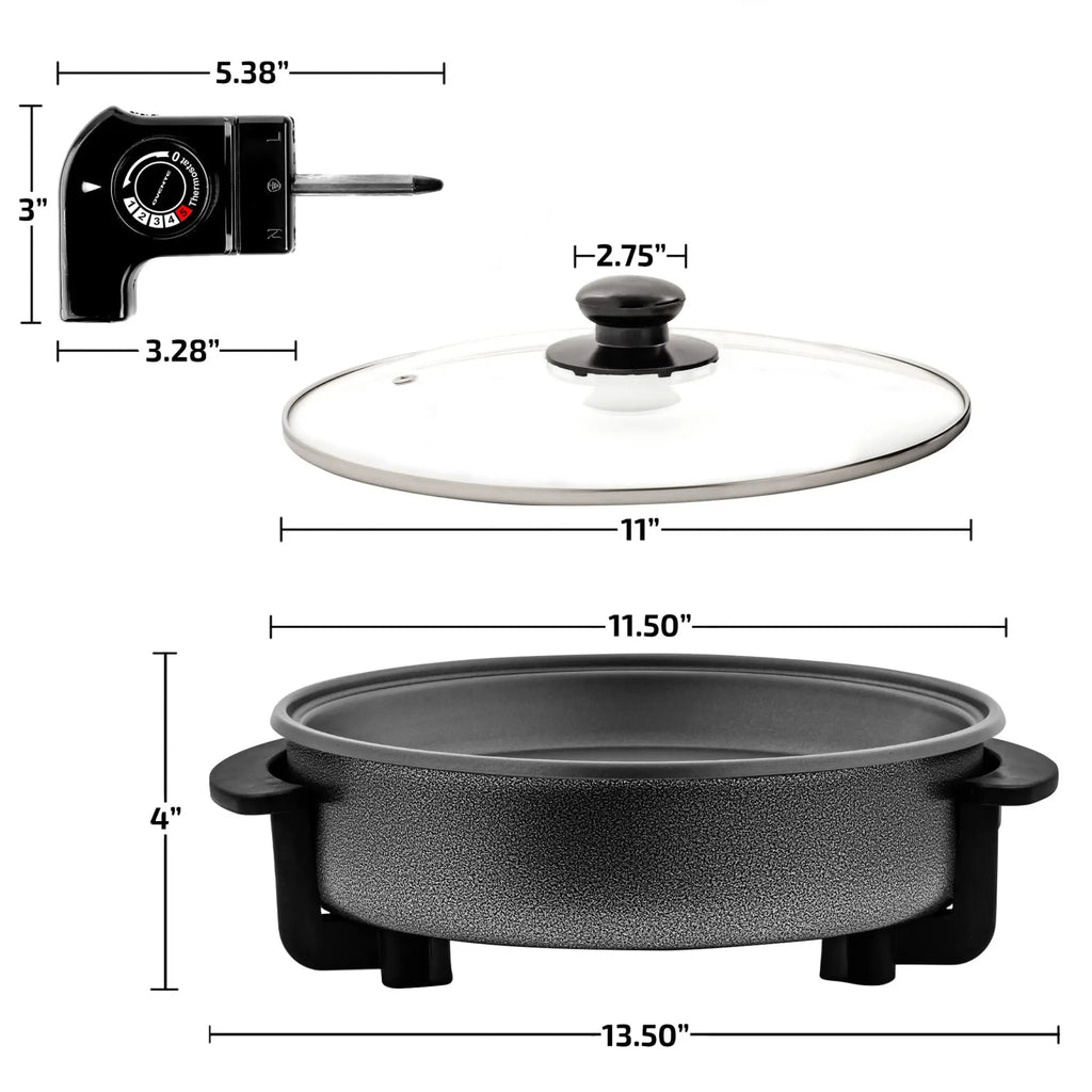 Electric Skillet Pan w/ Glass Lid Non-stick 12 Inch