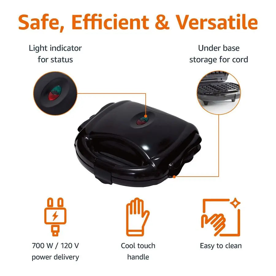 Waffle, Sandwich Maker & Grill, Black