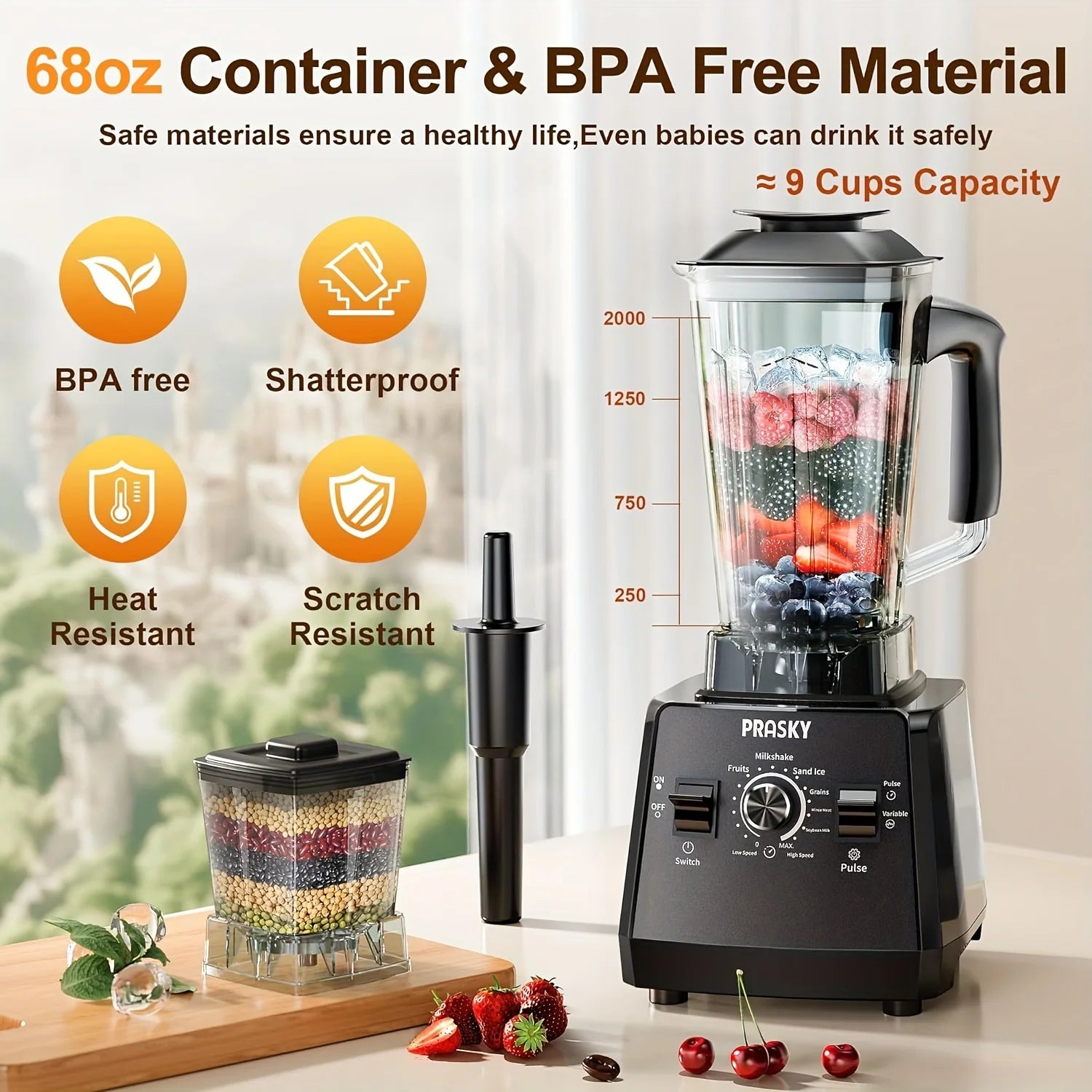 Blender Grinder, 68oz 2 Containers Ice Crushing BPA Free
