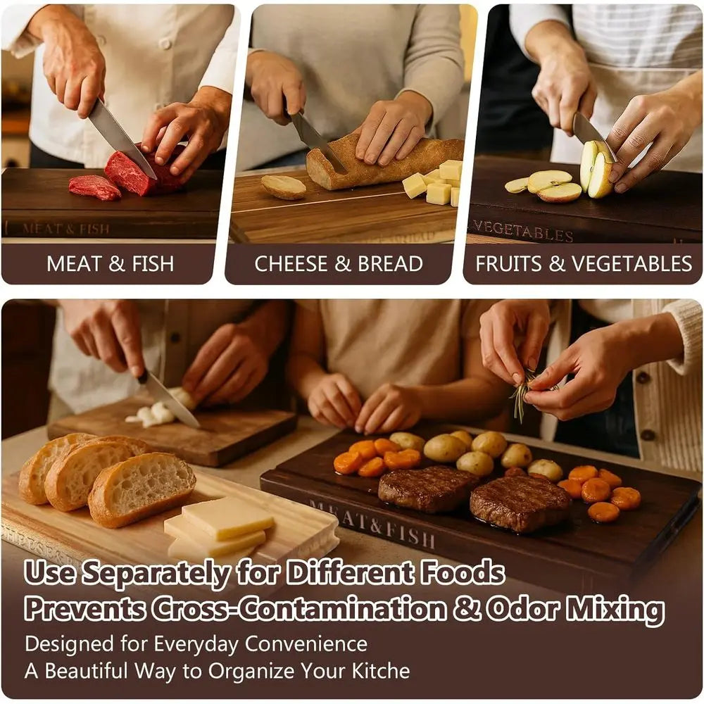 Cutting Board "Book" Set of 3 W/ Stand, Acacia