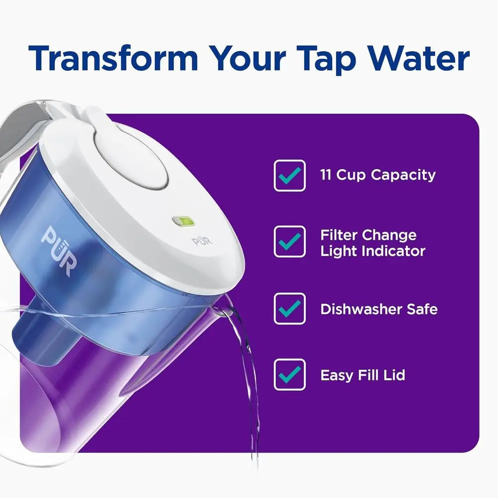 Water Pitcher w/ Filter, chlorine, mercury, copper, chemicals & substances, 11-Cup
