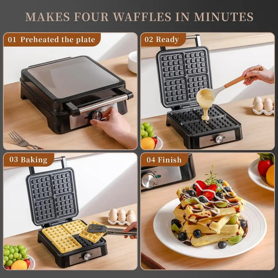 Belgian Waffle Maker, 4 Nonstick