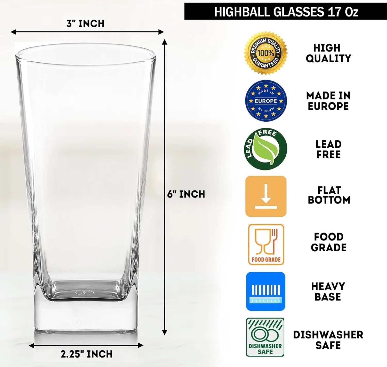 Glasses w/ Stainless Straws, Set of 4 Lead-Free Crystal Highball