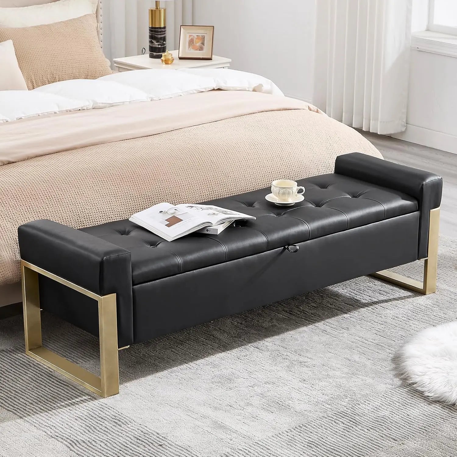 Ottoman Storage Bench, 67'' Upholstered Velvet