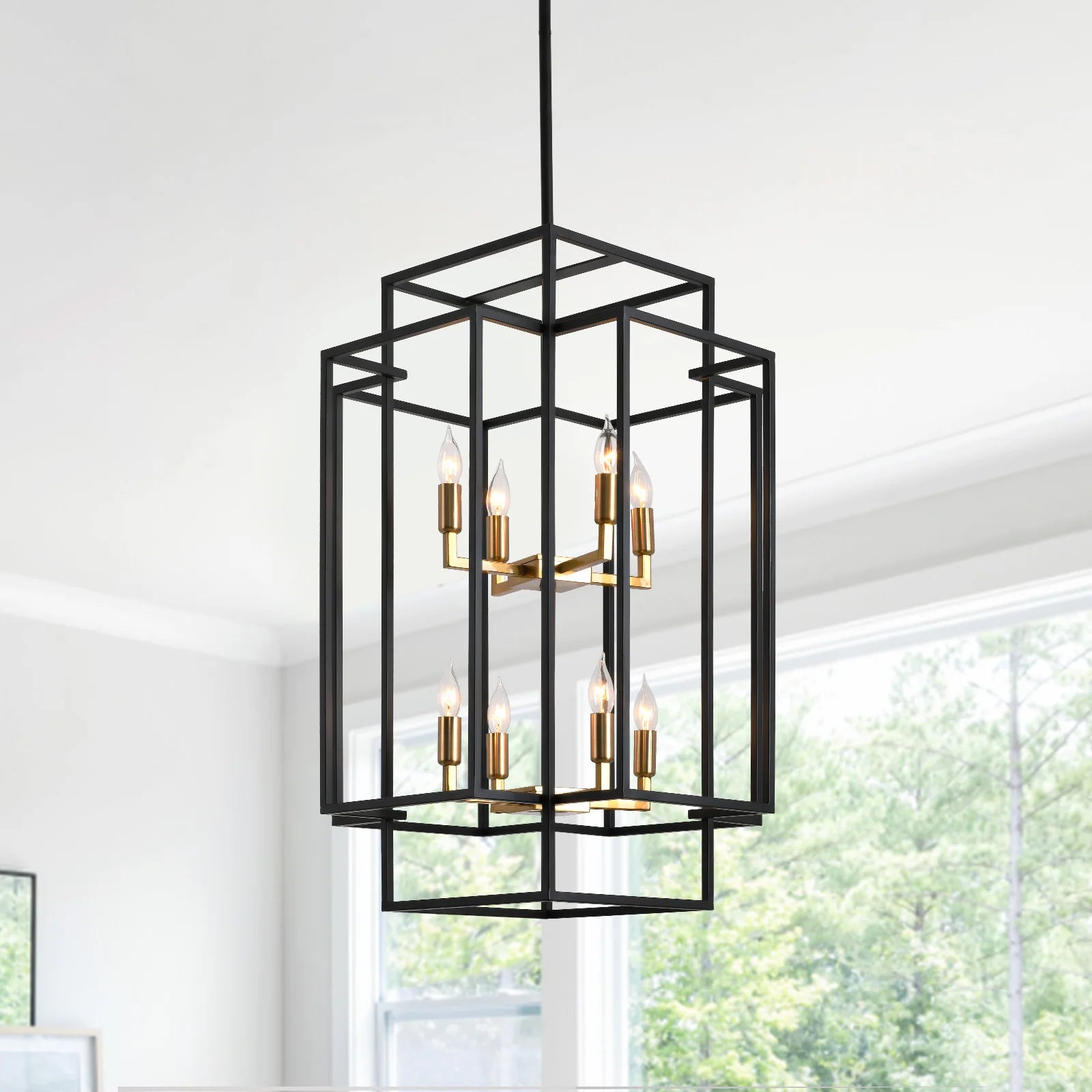 8-Lights Lantern Tiered Pendant Light Fixtures 31.5" Farmhouse Hanging Chandelier for Dining Room Living Room Island Kitchen
