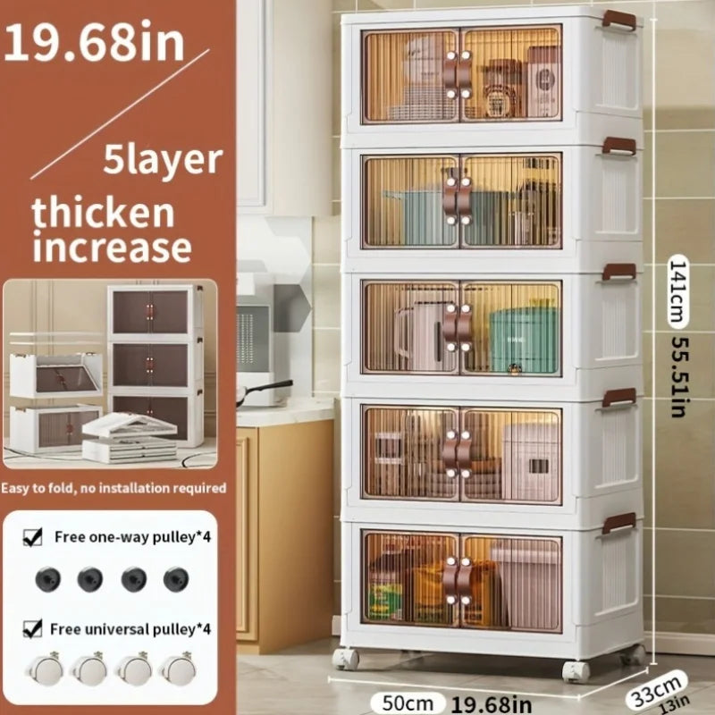 Collapsible Storage Container with 4 to 5 Layers, Spacious Dual-Access Organizer, Big Storage Bin Featuring a Lid And Wheels