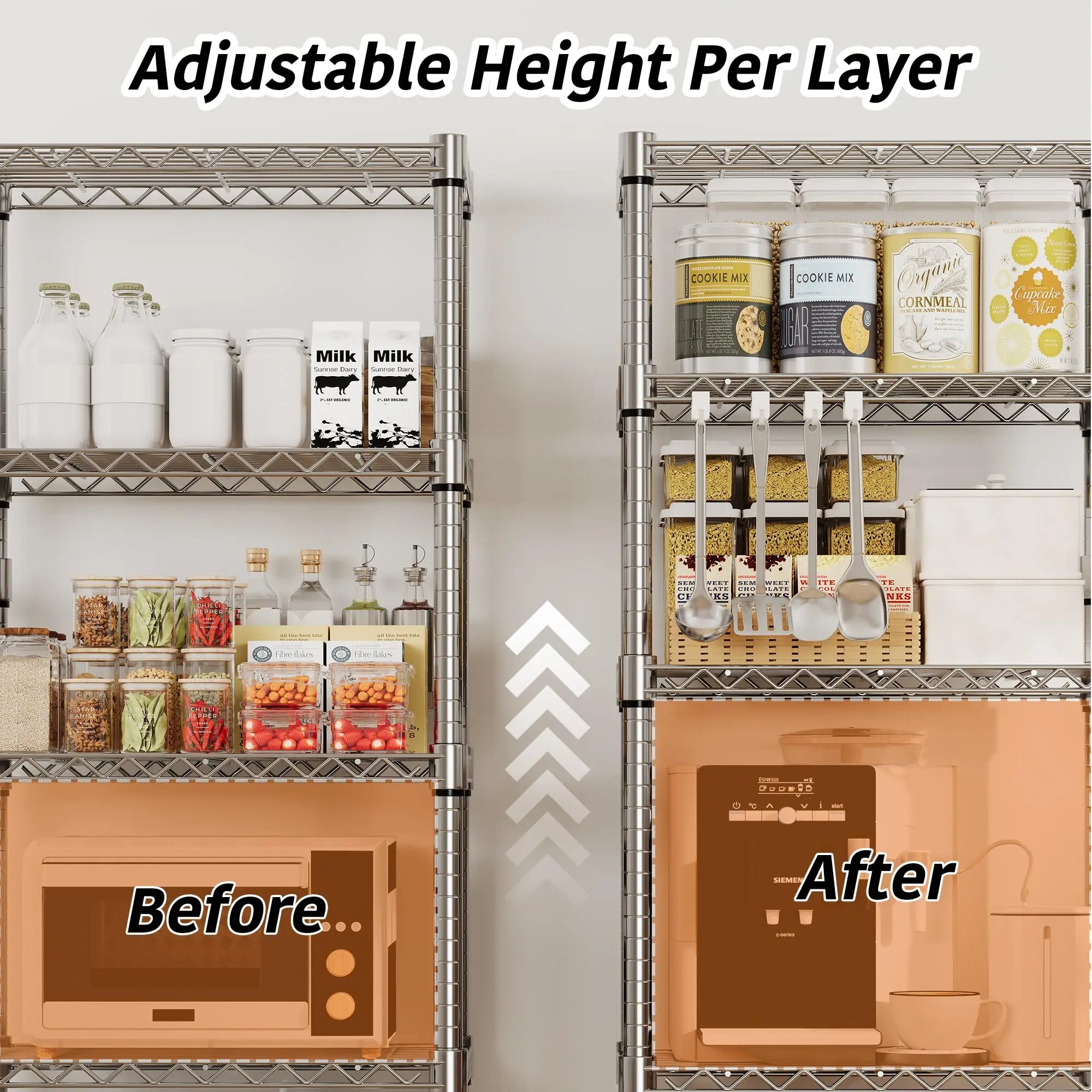 5-Tier Heavy Duty Storage Shelves 1100 LBS Metal Wire Rack Shelving with Lockable Wheels, 61" H Rolling Storage Rack for Kitchen