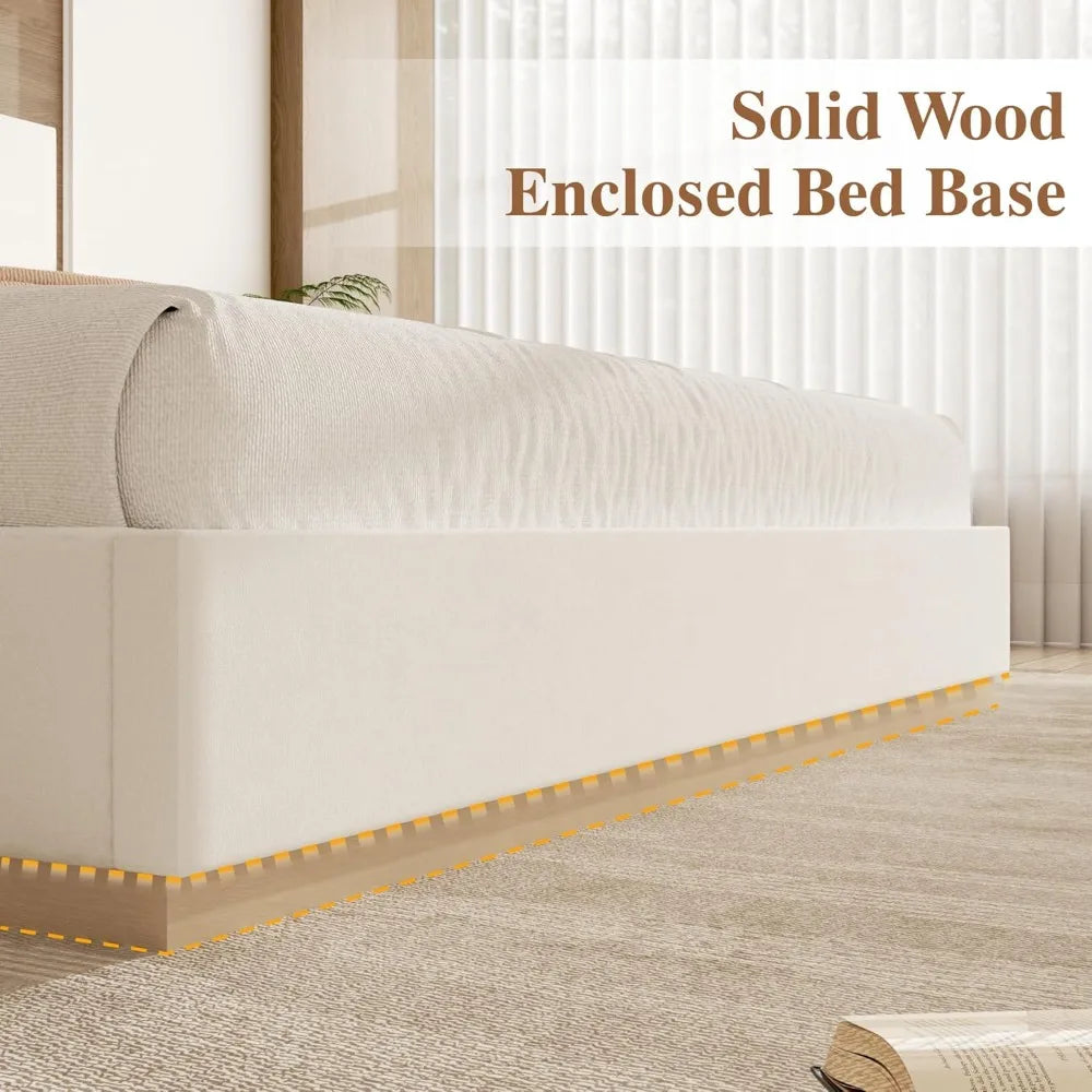 King Size Platform Bed Frame with Headboard, Velvet Grounded Bed with Wood Slats, Heavy Duty Mattress Foundation.