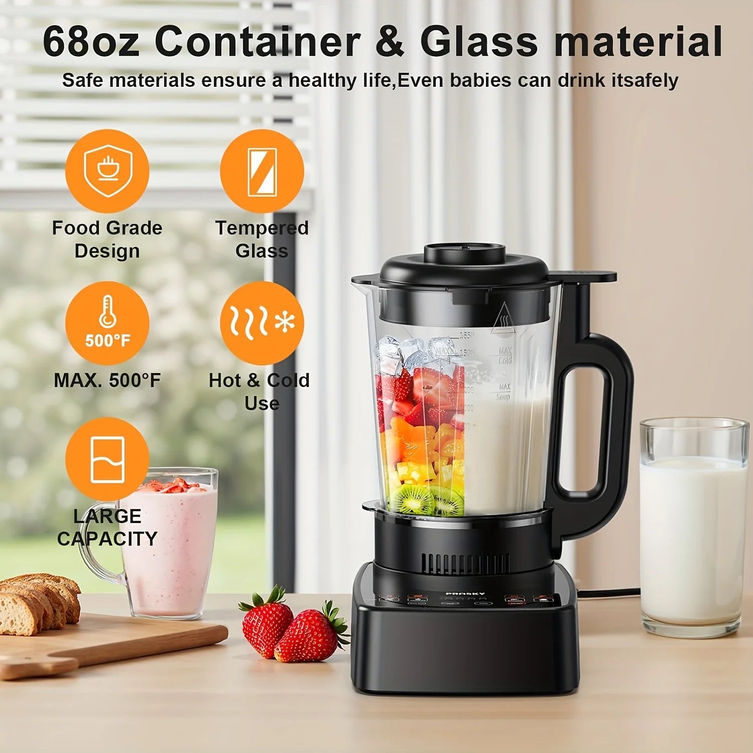 Blender, Heating Soups Smoothies 55oz Glass To-Go Cup