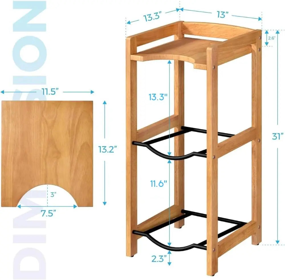 Water Dispenser Ceramic Stand, 31"H Wood Shelves 3-Tiers for 5 Gal Jugs
