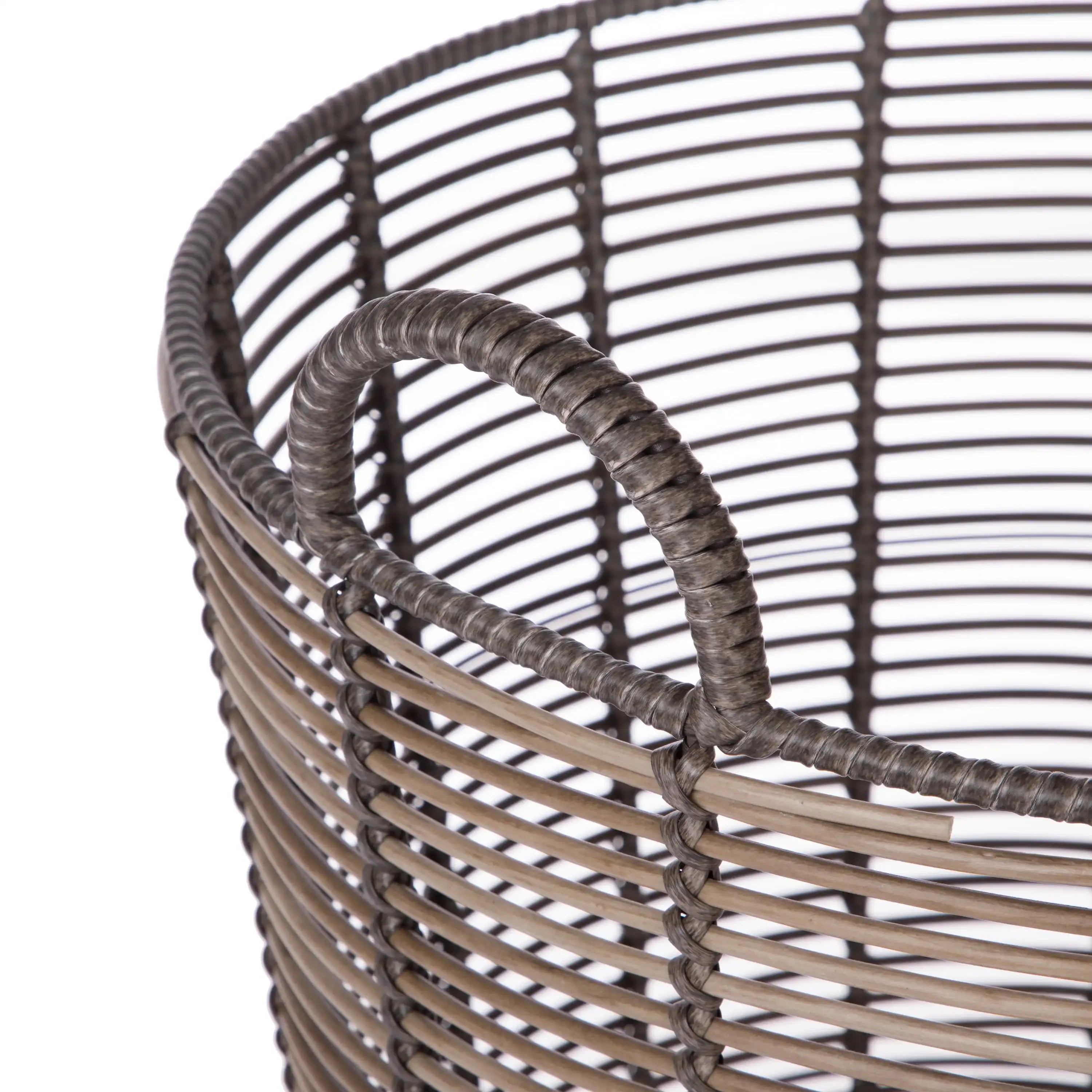 (2 pack)  Extra Large Round Poly Rattan Decorative Storage Basket with Handles, 18.7 in x 16 in