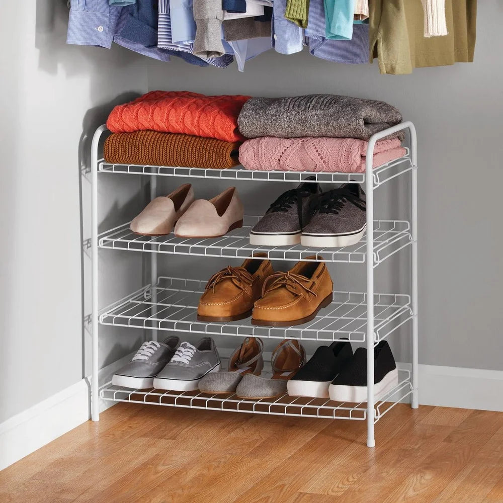 4-Tier Freestanding Steel Wire Shoe Organizer Rack Holds Up to 12 Pairs Sturdy Storage Solution Sneakers Loafers Flats Easy