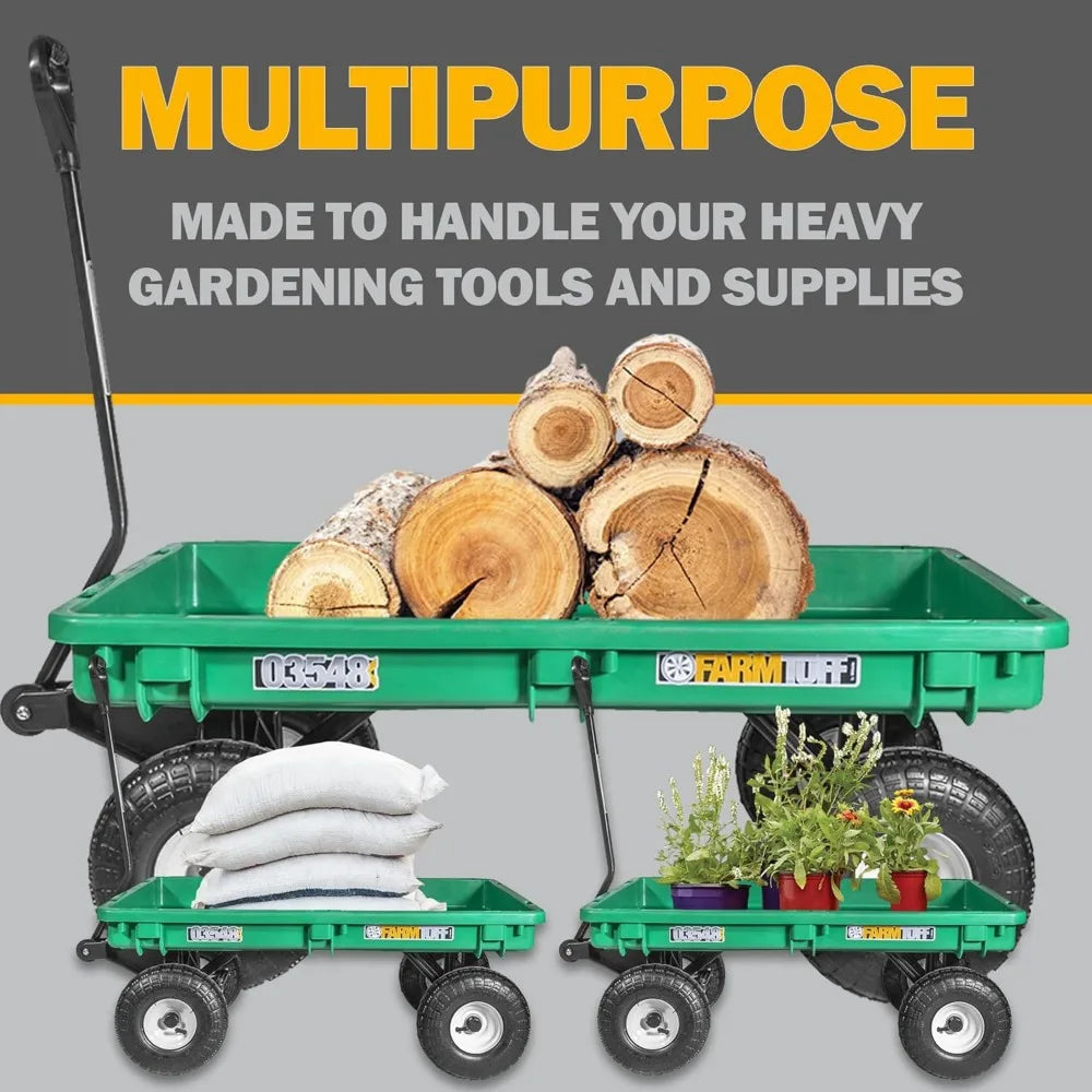 Heavy-Duty 300lb Garden Wagon with Pneumatic Tires, 38"x20" Utility Cart for Yard Work & Landscaping