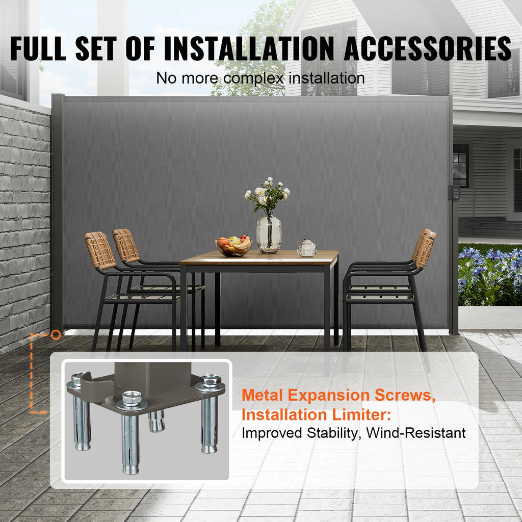 SucceBuy Retractable Side Awning Outdoor Privacy Polyester Water-proof Retractable Patio Screen UV 30+ Room Divider Wind Screen