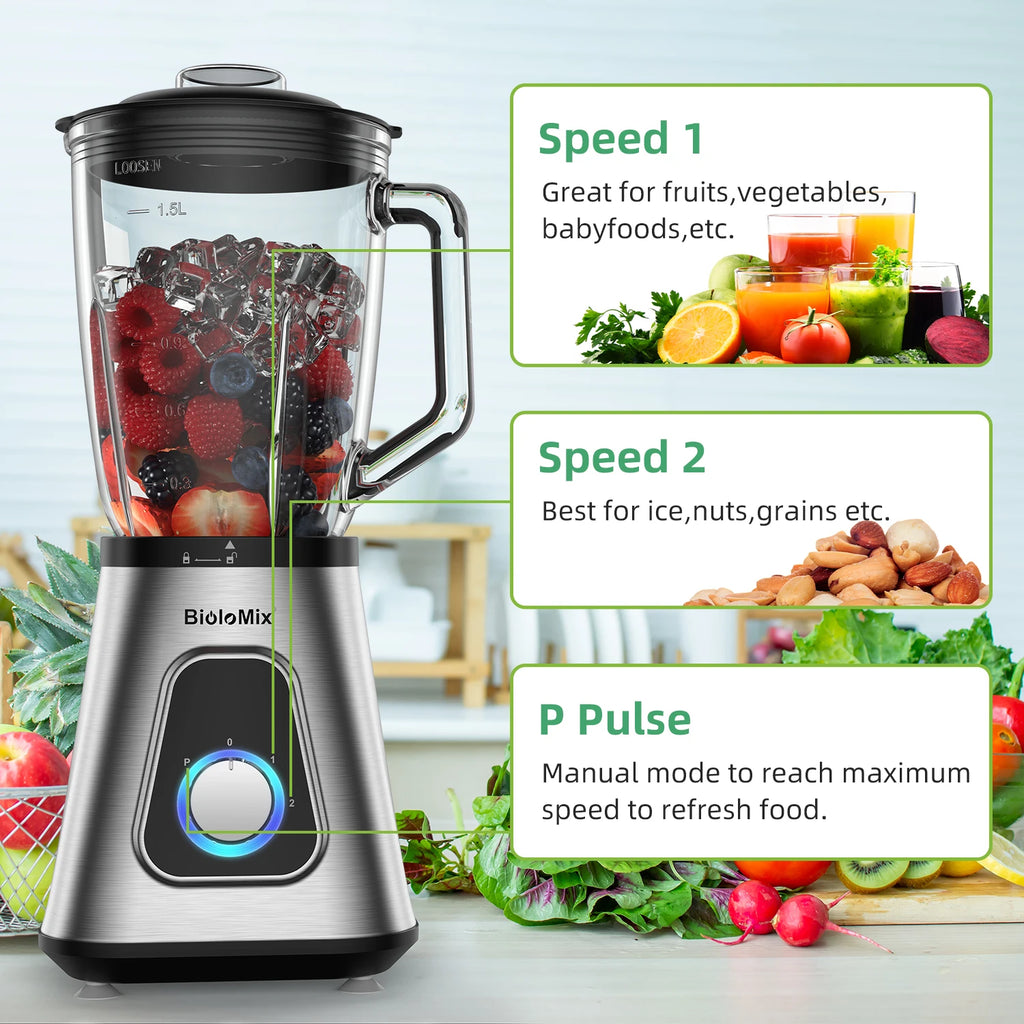 Blender w/ 1.5L Glass Jar, Personal Combo Smoothie Frozen Fruit Drinks,  Sauces