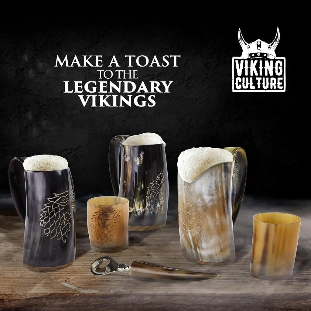 Ox Horn Tankard w/ Shot Glass, 16oz Bottle Opener & Gift Bag