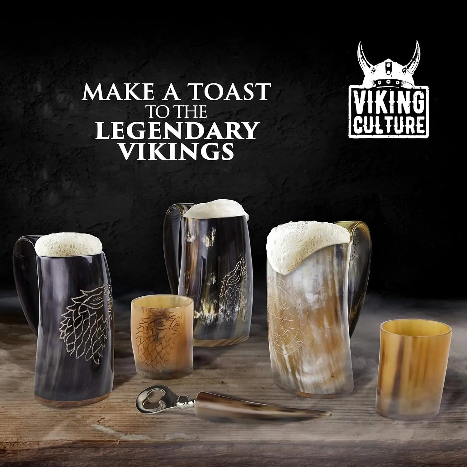 Ox Horn Tankard w/ Shot Glass, 16oz Bottle Opener & Gift Bag