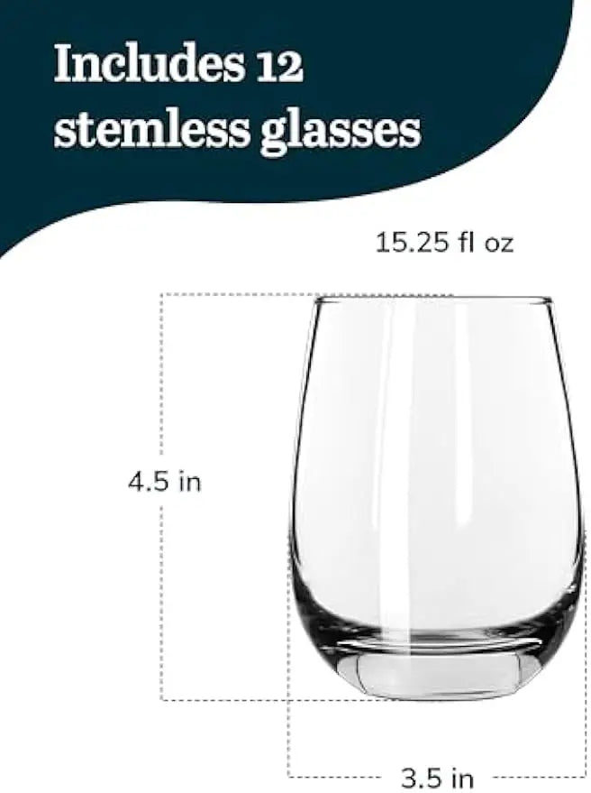 Glasses, Set of 12 Wine 15.25 oz Clear