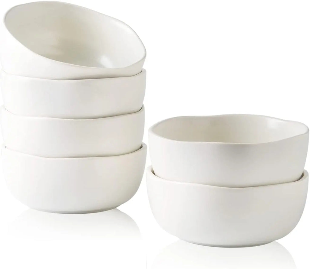 Soup Bowls, Set of 6, White Ceramic