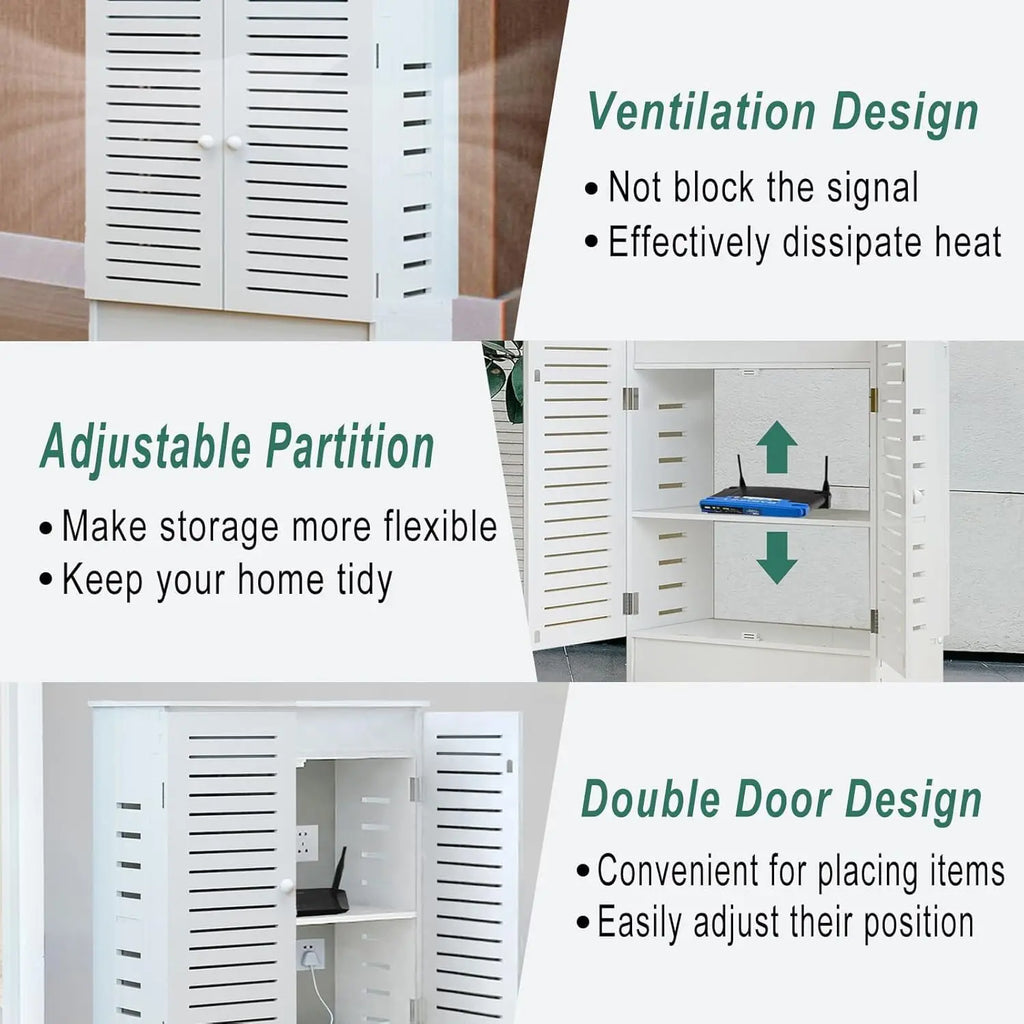 Floor Standing Router Storage Cabinet Box Modem Power Strip Cable Management Organizer for Home Office White Customized