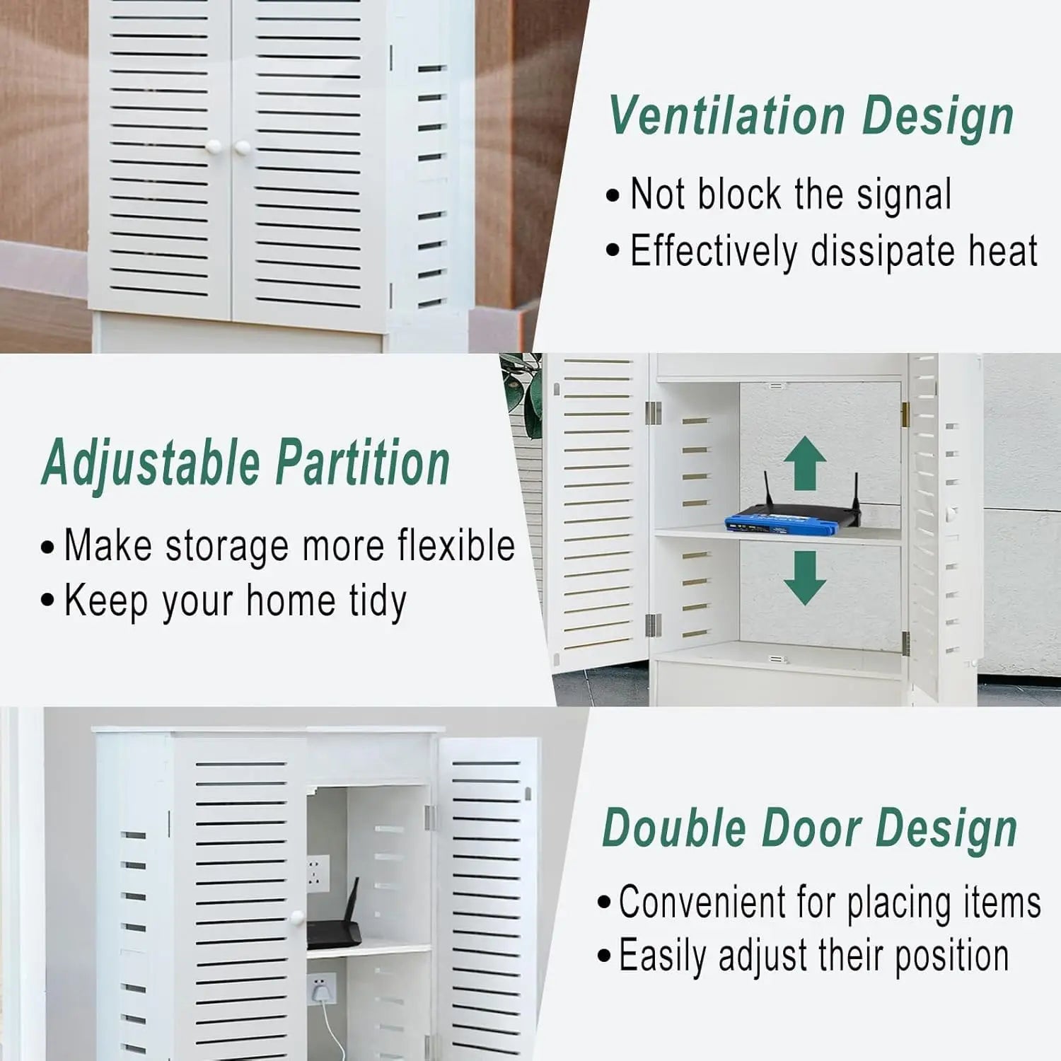 Floor Standing Router Storage Cabinet Box Modem Power Strip Cable Management Organizer for Home Office White Customized