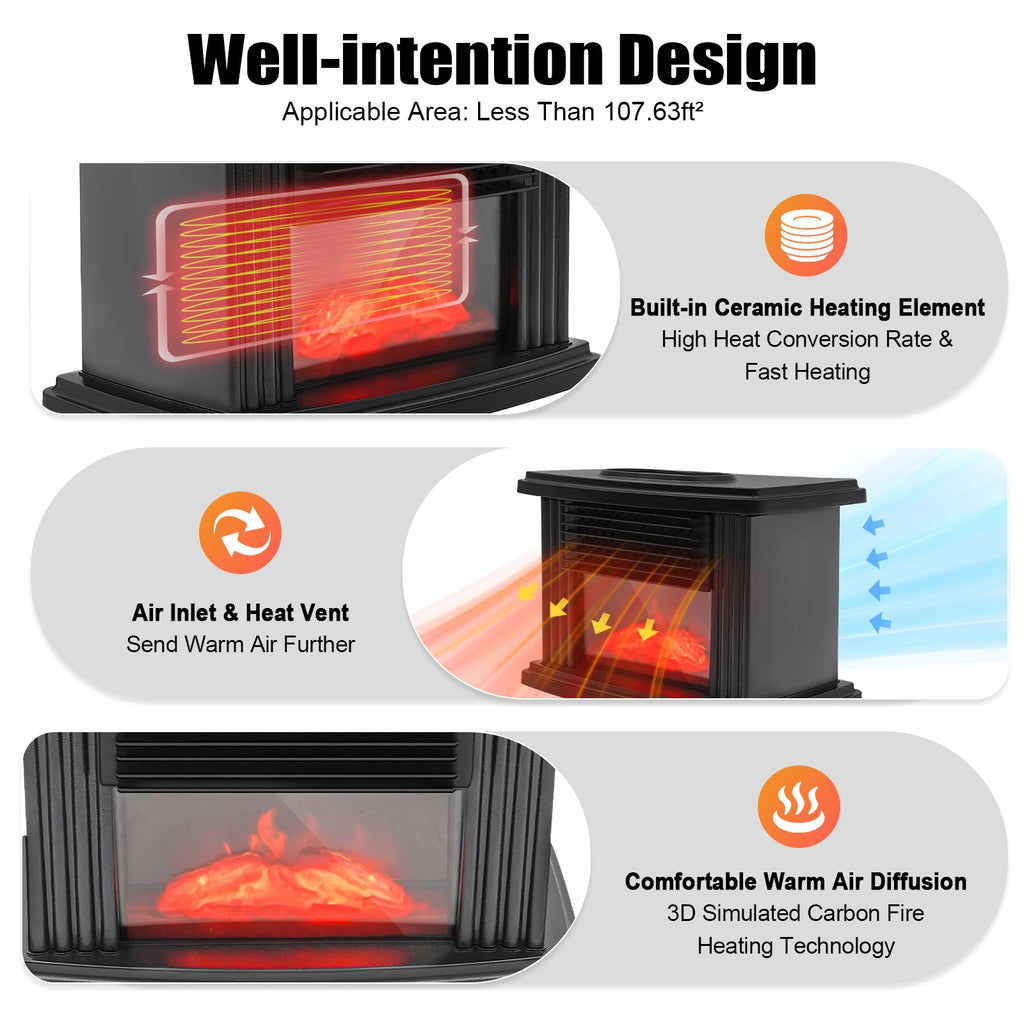 Electric Fireplace, 1000w Carbon Fire Air Heater