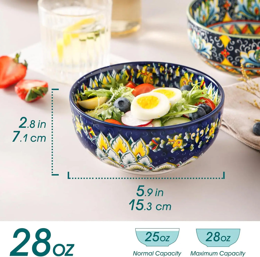 Bowls, Set of 6 Bohemian Colorful Ceramic