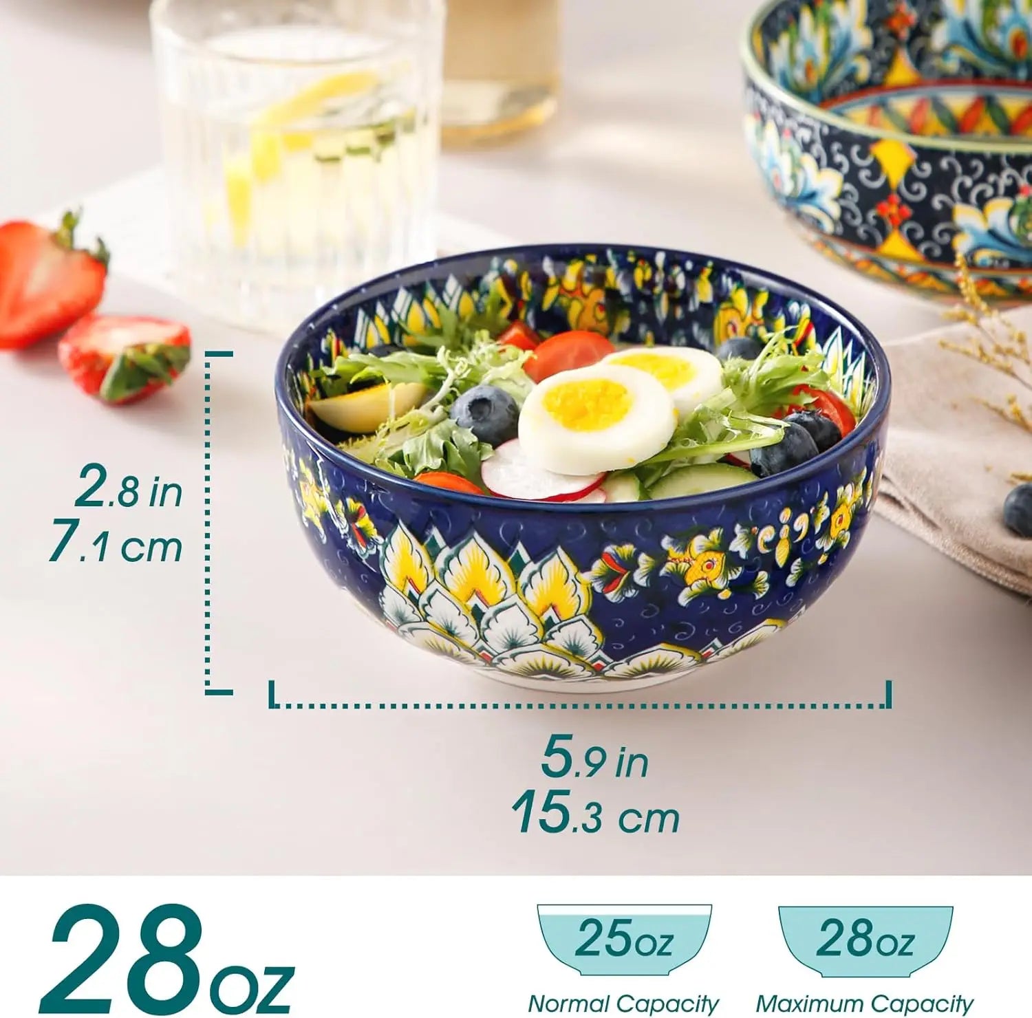 Bowls, Set of 6 Bohemian Colorful Ceramic