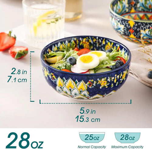 Bowls, Set of 6 Bohemian Colorful Ceramic