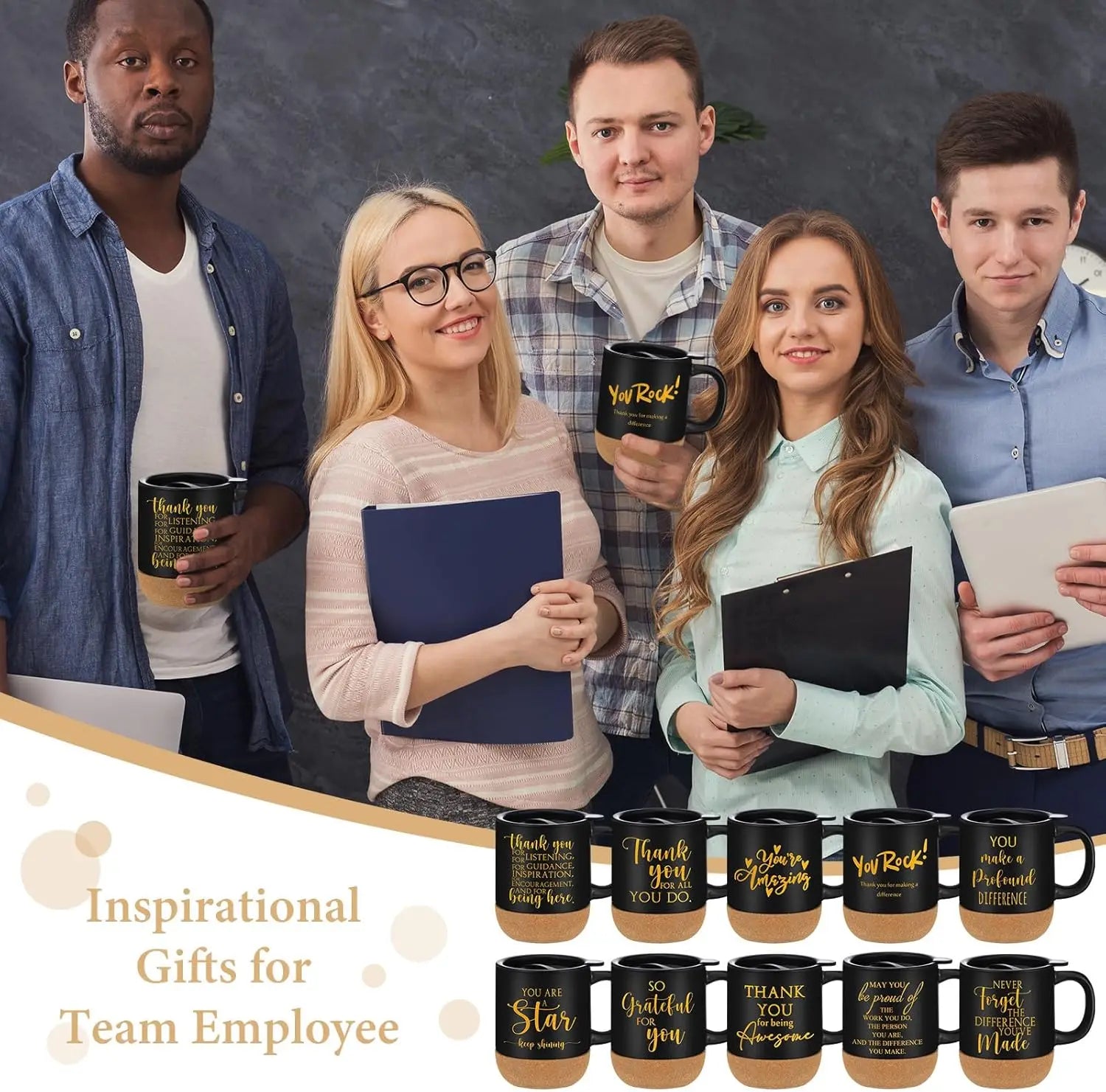 Mugs w/ Lids, 10-Pack Inspirational for Coworkers, Teachers, Staff Gifts
