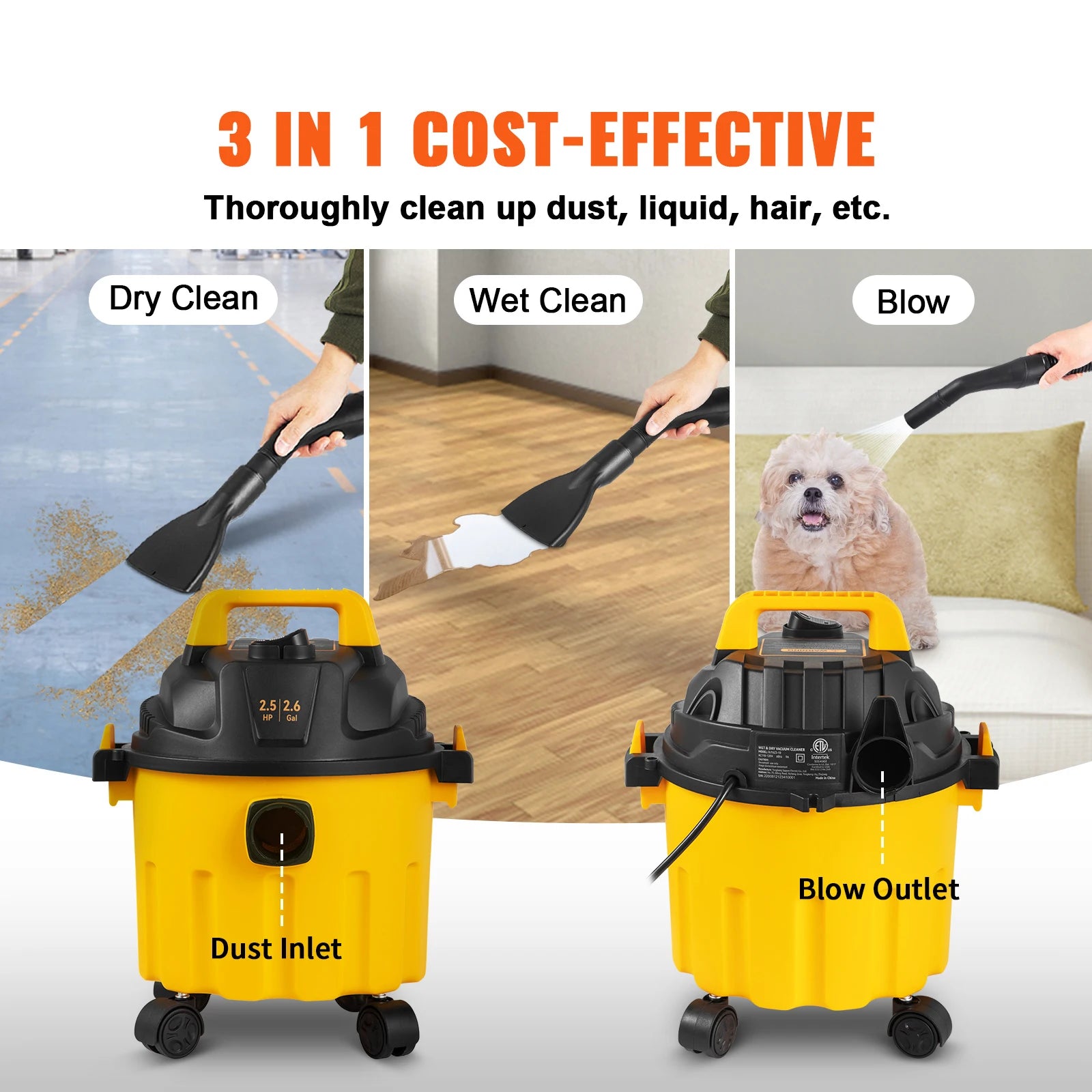 Shop Vac, Wet Dry w/ Attachments 2.6 Gallon