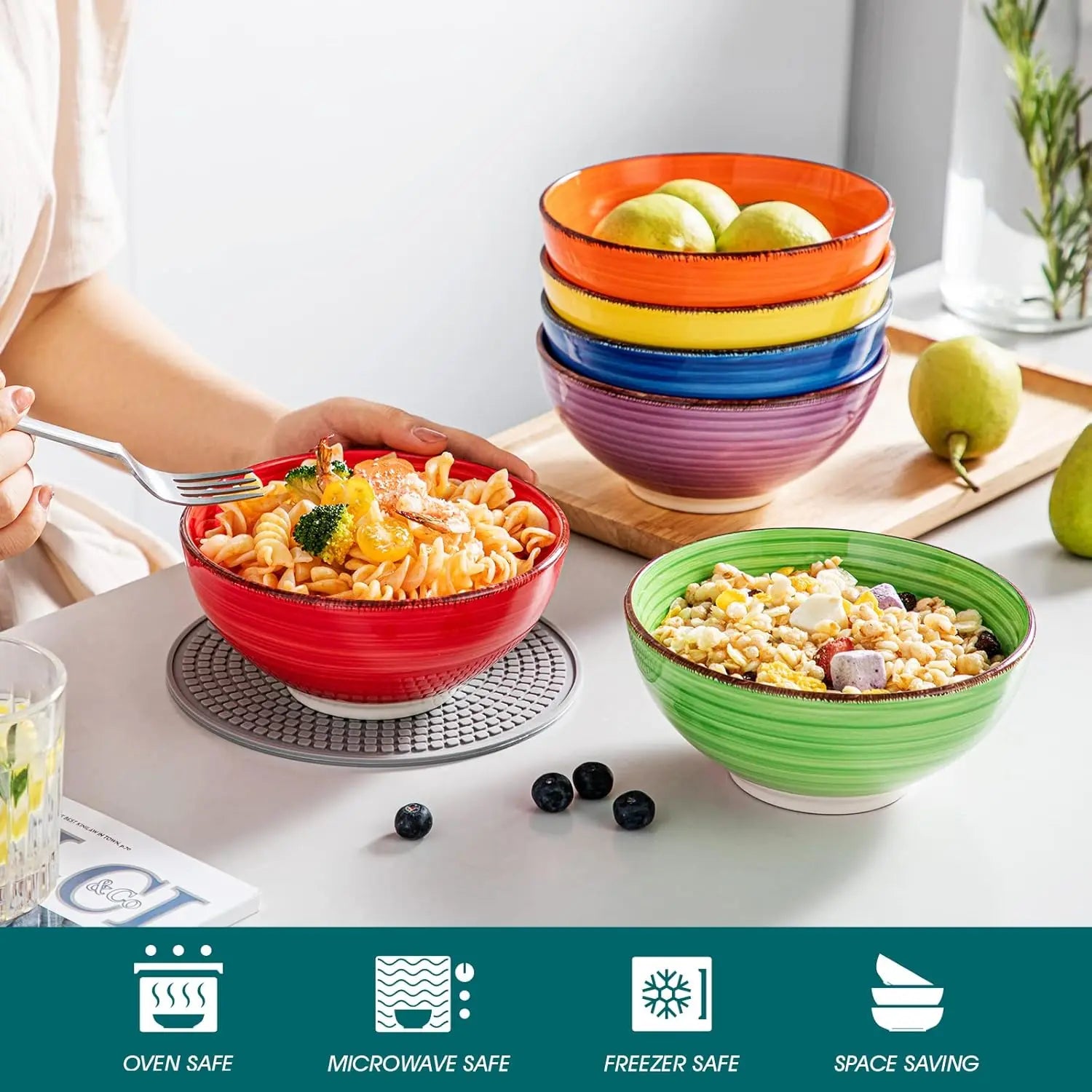 Soup Bowls, Set of 6 Colorful Ceramic