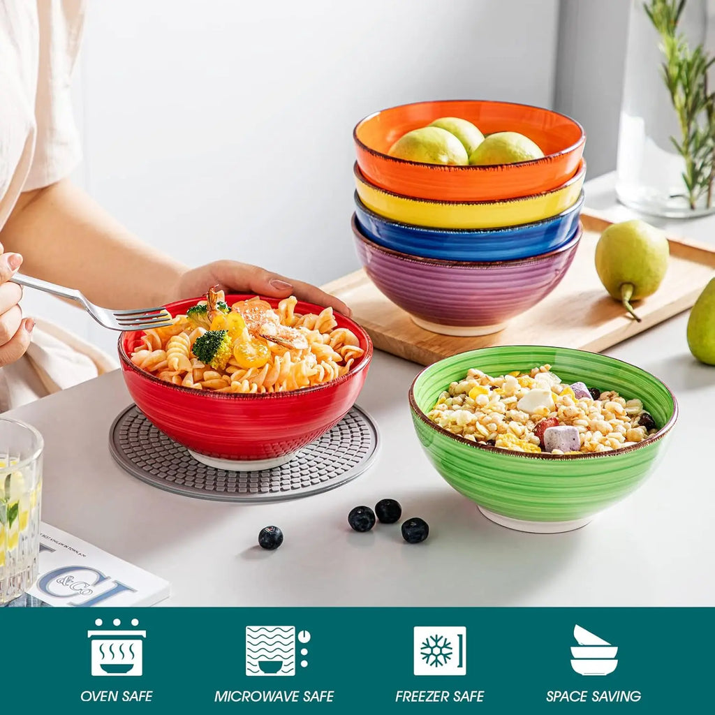 Soup Bowls, Set of 6 Colorful Ceramic