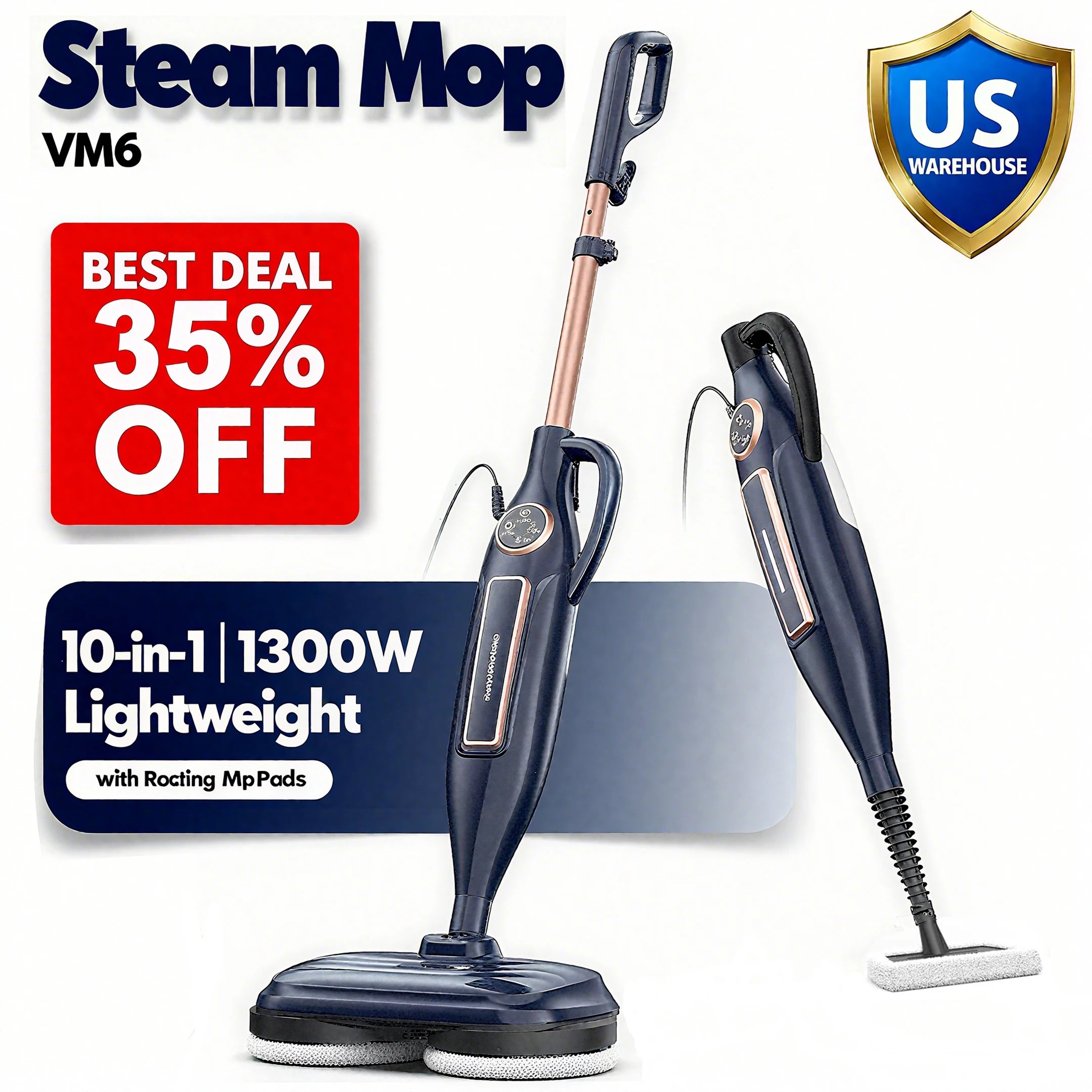 Mop Cleaner, Steam w/ Rotating Pad Floor Steamer for Hardwood Laminate