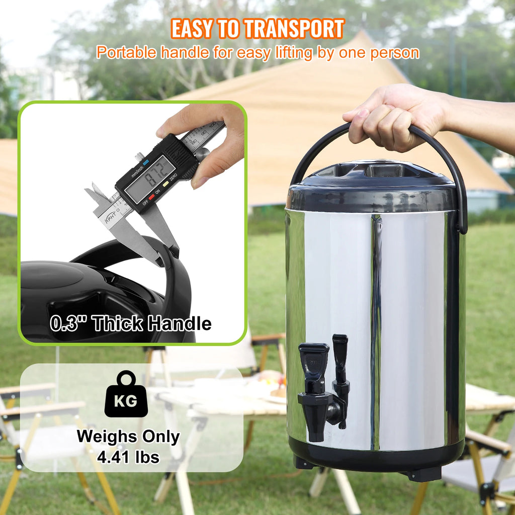 Beverage Dispenser, 2 Gal Stainless Steel Insulated Hot&Cold