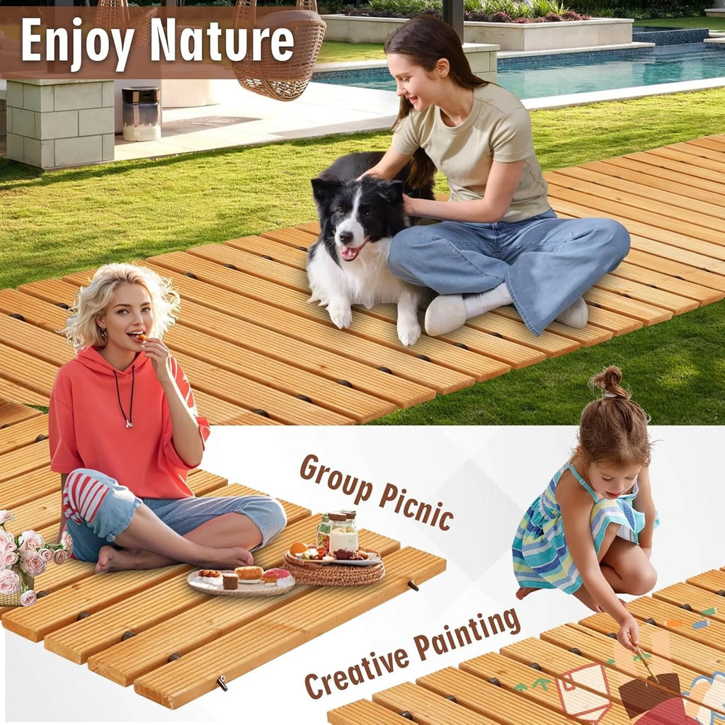 6/8/10FT Roll-Out Wooden Garden Walkway With Rust-Resistant Steel Wire And Non-Slip Texture,Pavers For Outside Walkway