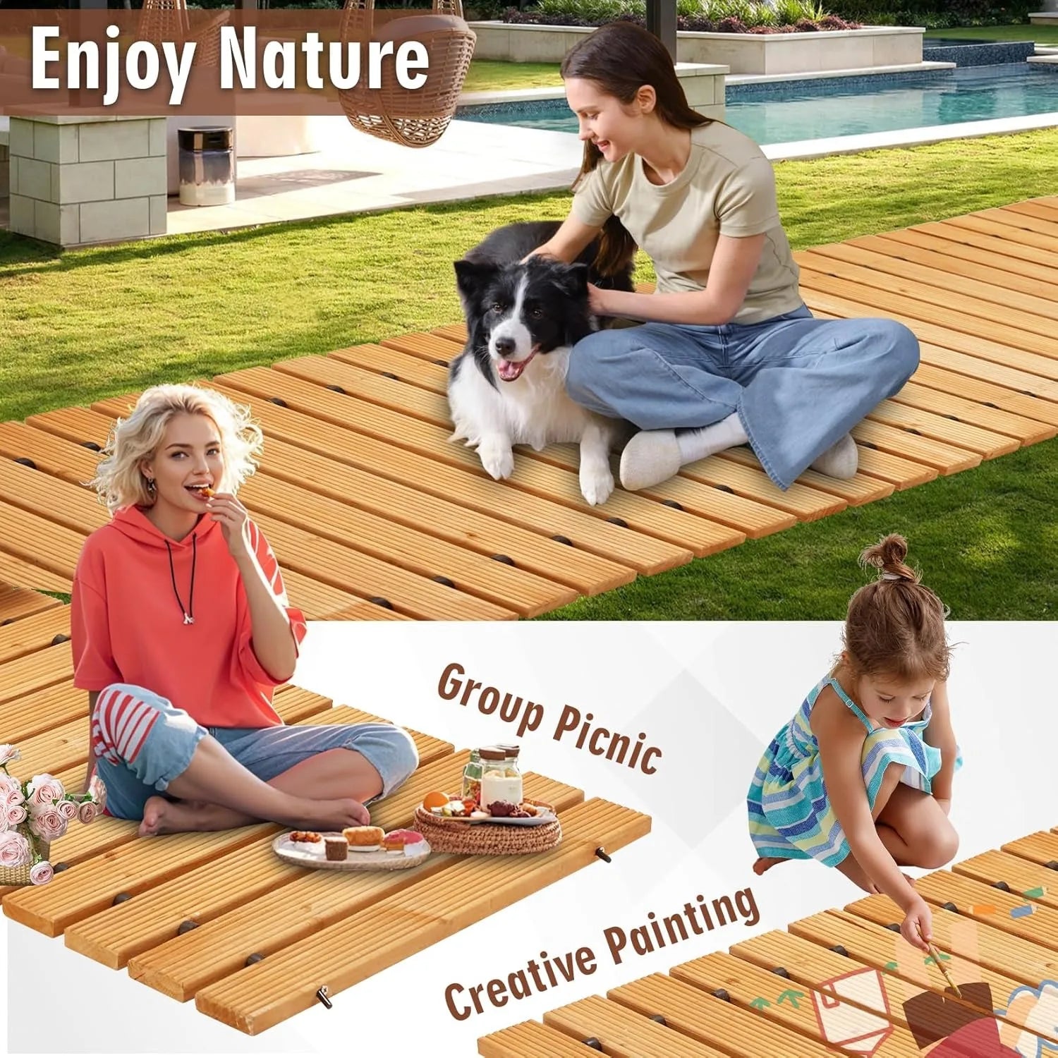 6/8/10FT Roll-Out Wooden Garden Walkway With Rust-Resistant Steel Wire And Non-Slip Texture,Pavers For Outside Walkway