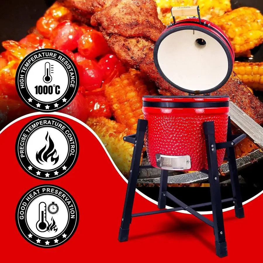 Charcoal Grill & Smoker, BBQ Stainless Steel Grates Ceramic, Stand
