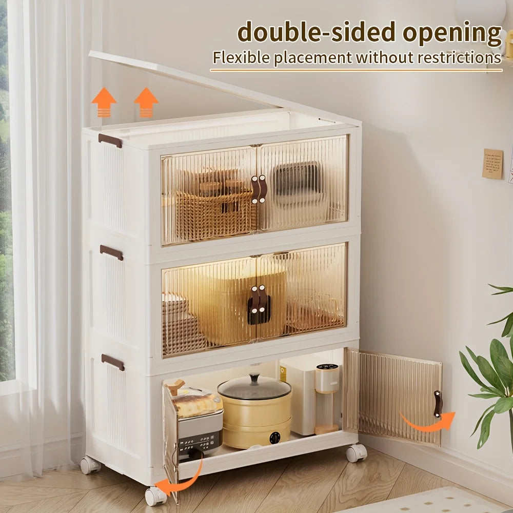 Collapsible Storage Container with 4 to 5 Layers, Spacious Dual-Access Organizer, Big Storage Bin Featuring a Lid And Wheels