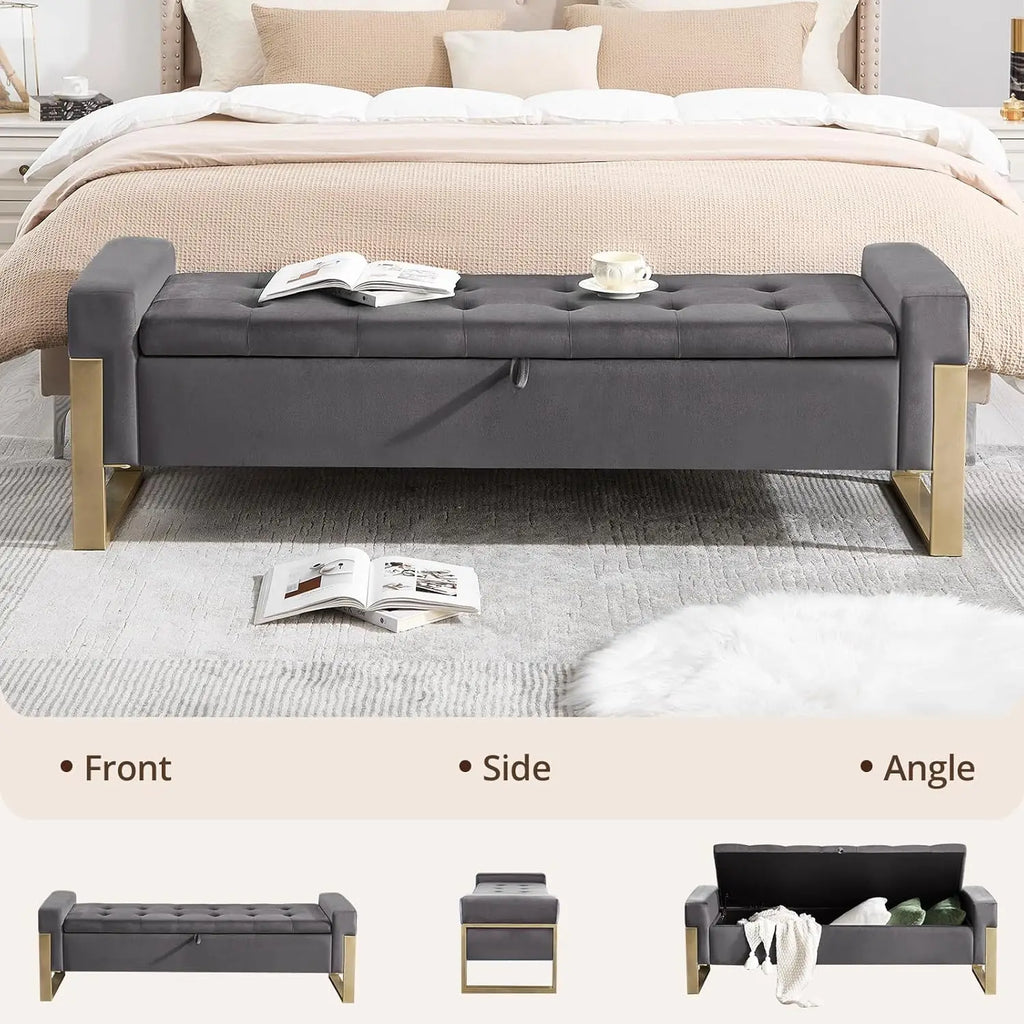 Ottoman Storage Bench, 67'' Upholstered Velvet