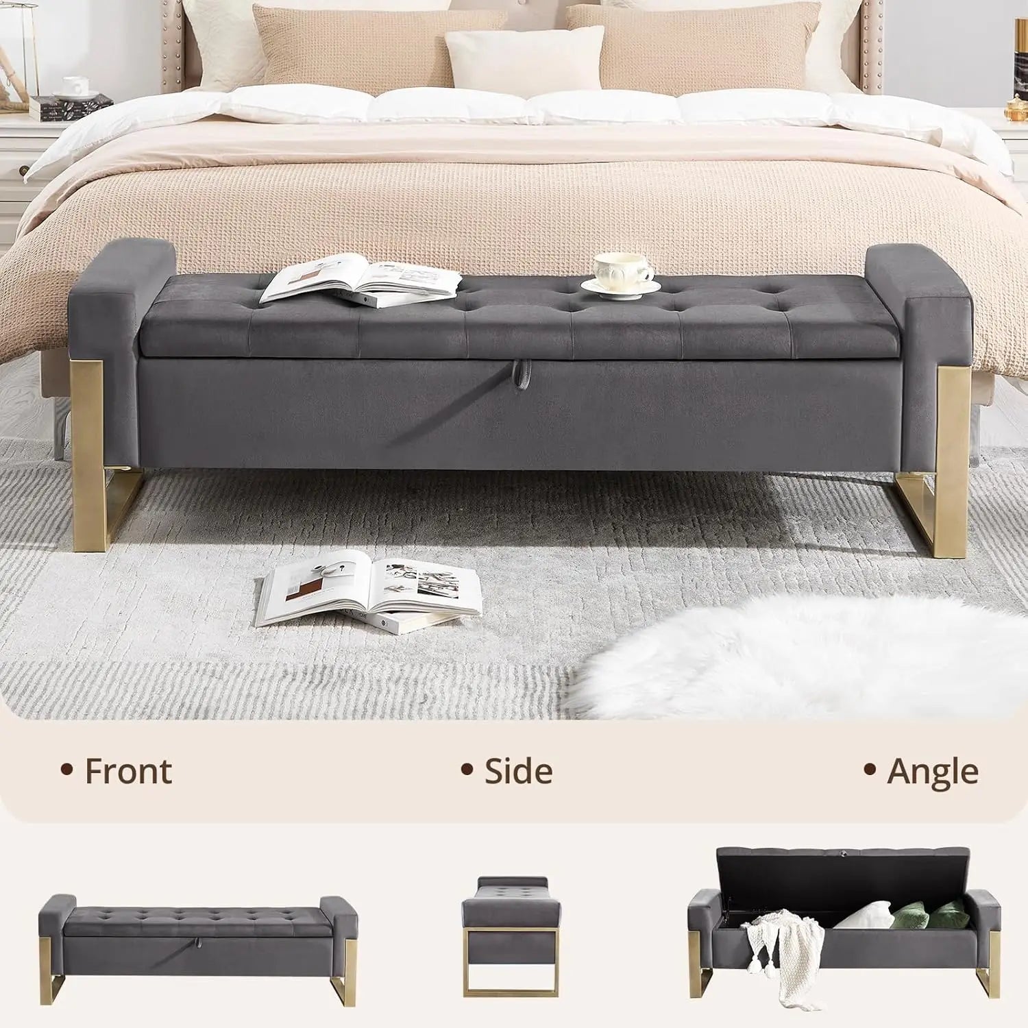 Ottoman Storage Bench, 67'' Upholstered Velvet