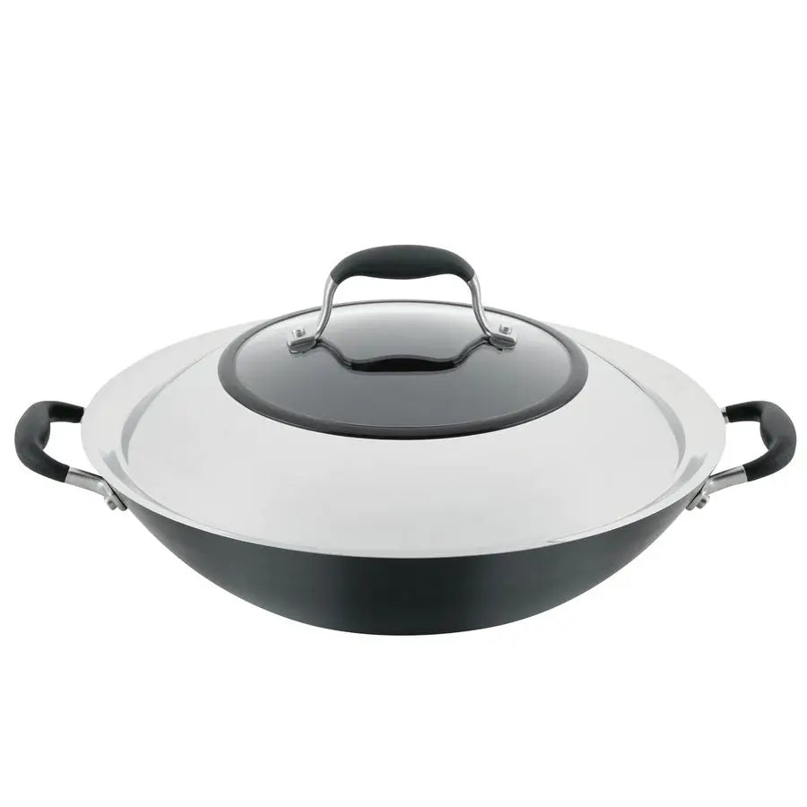 Wok, 14-In Nonstick Flat Bottom Covered Onyx
