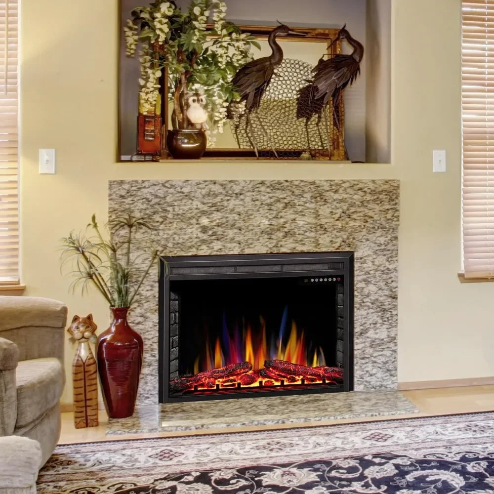 36-inch Electric Fireplace Insert with Recessed Stove Heater, Touchscreen Controls, Remote Operation, Adjustable 750W