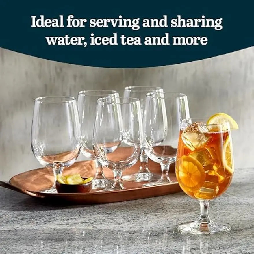 Glasses, Set of 6, 16 oz Clear Stemmed Water Dishwasher Safe