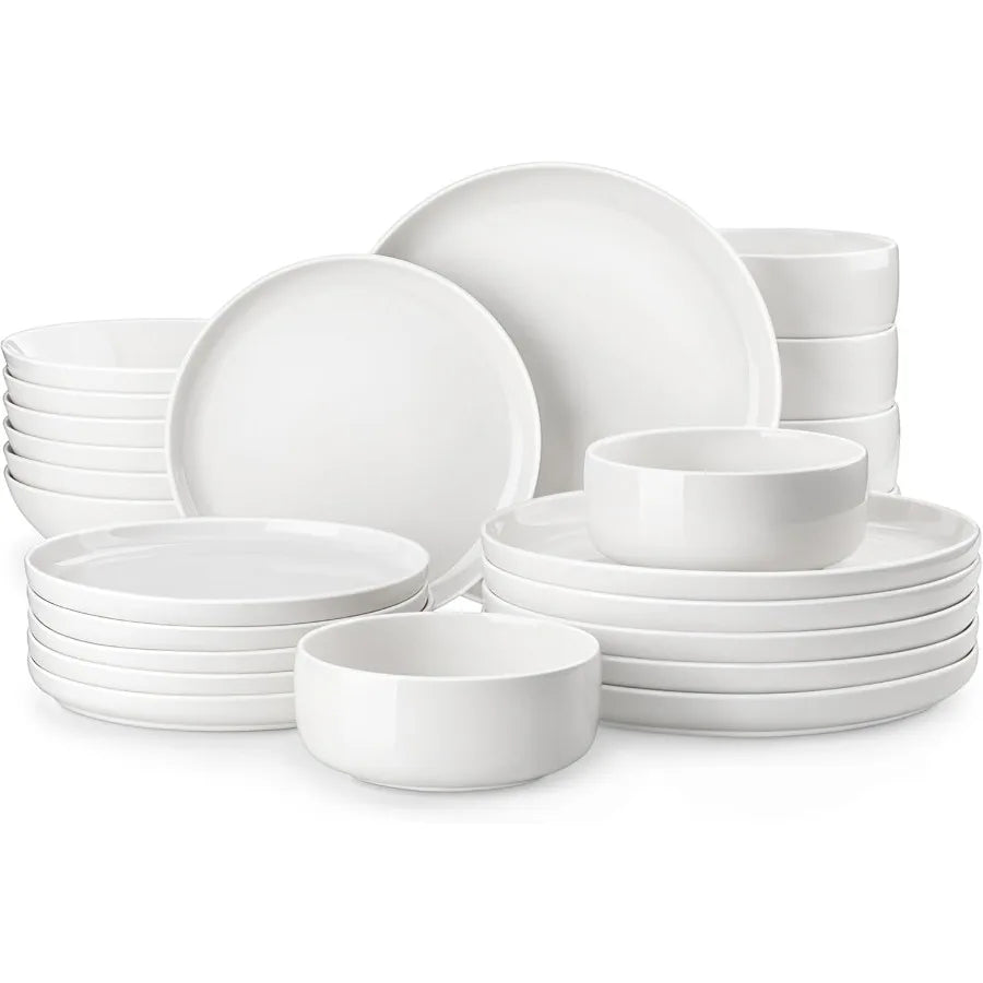 MALACASA Plates and Bowls Sets 24 Pieces Modern Porcelain Dinnerware Set for 6 Ceramic Dishware Dishes White Kitchen Dinner Din