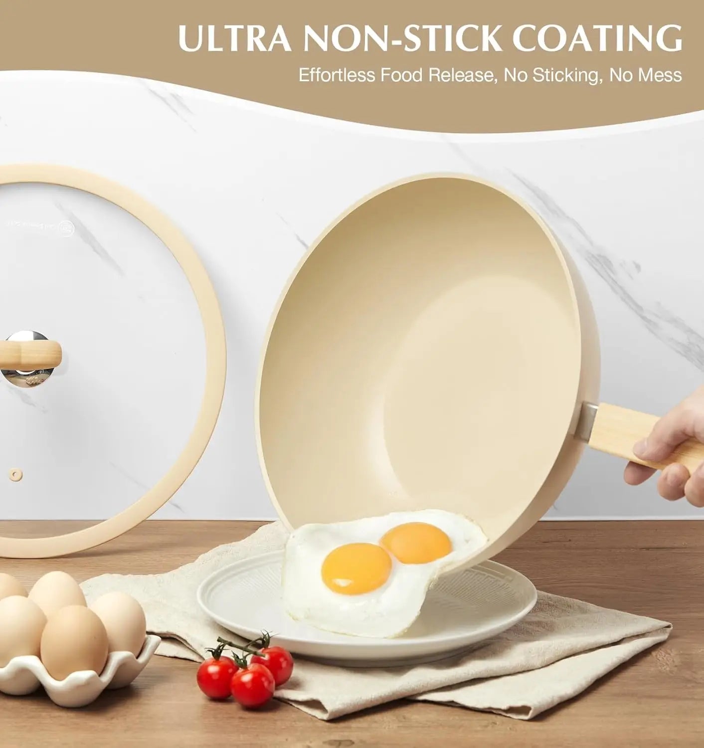 Wok w/ Glass Lid, 11-In Non-stick 5-Qt, Induction Compatible, Heart-Shaped Handles